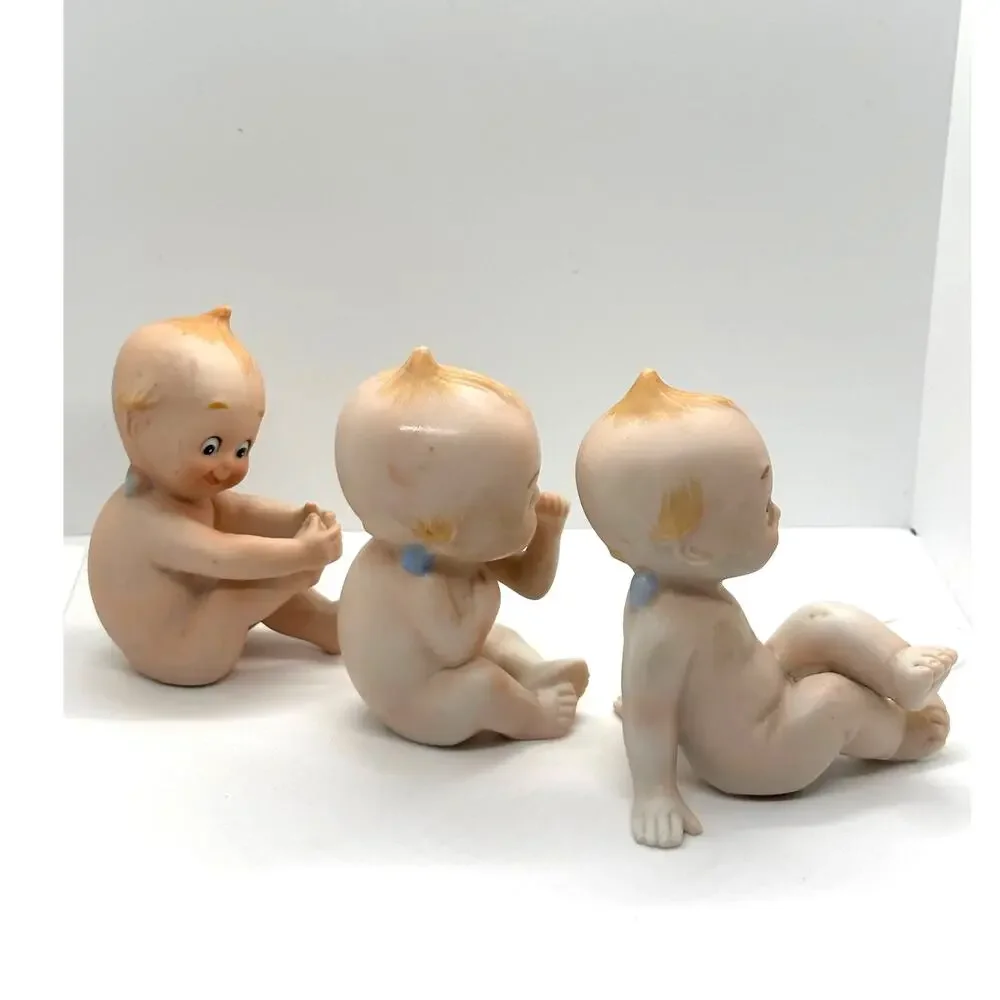 3 Vintage 1960's Lefton Kewpie Dolls, Bisque Figurines, Excellent Condition